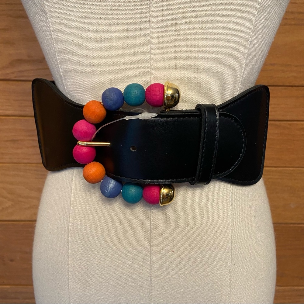 Vintage Express colorful wood beaded elastic wide belt